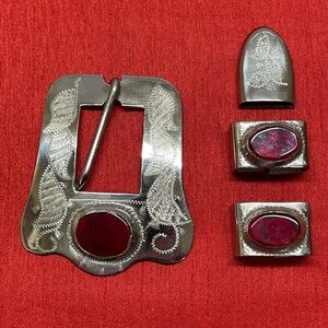 Vintage Piece Western Silver Tone Ranger Belt Buckle Set for 3/4" belt  NICE!
